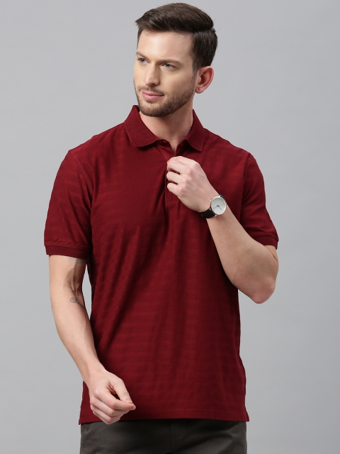 

Louis Philippe Men Maroon Striped Polo Collar T-shirt