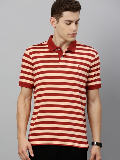 

Louis Philippe Men Red & Beige Striped Polo Collar T-shirt