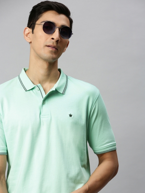 

Louis Philippe Men Green Solid Polo Collar Cotton T-shirt