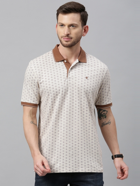

Louis Philippe Men White & Brown Printed Polo Collar T-shirt