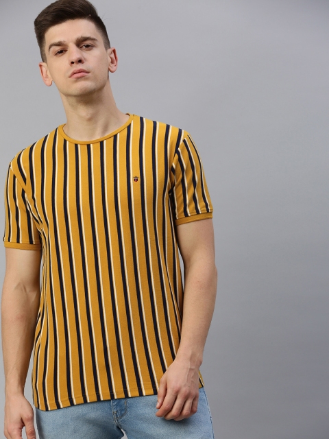 

Louis Philippe Sport Men Beige Striped Round Neck T-shirt