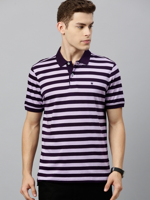 

Louis Philippe Men Purple & Navy Blue Striped Polo Collar T-shirt