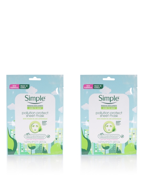 

Simple Set of 2 Kind to Skin Pollution Protect Sheet Sustainable Face Mask (21 ml each), Green