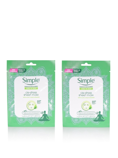 

Simple Set Of 2 Kind to Skin De-Stress Sustainable Sheet Mask, Green