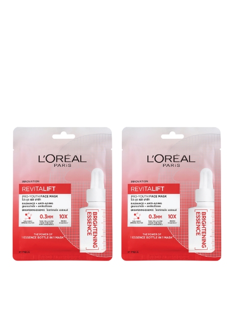 

L'Oreal Set Of 2 Revitalift Brightening Essence Pro-Youth Face Sheet Mask, White