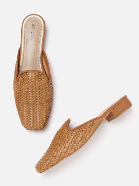 

CORSICA Women Tan Brown Basketweave Textured Mules