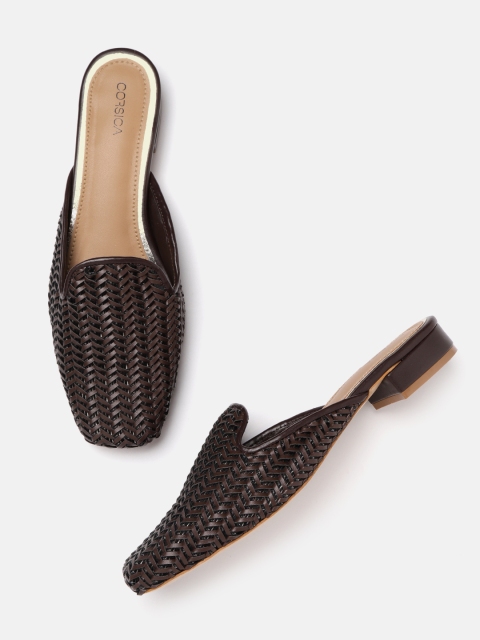 

CORSICA Women Coffee Brown Basketweave Textured Mules