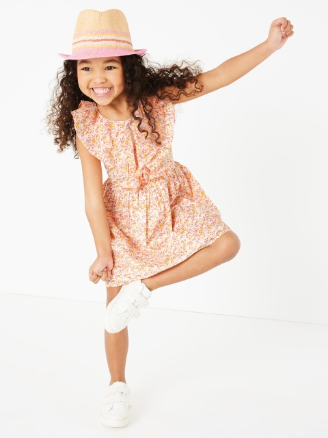 

Marks & Spencer Girls Pink & White Floral Printed Layered Fit and Flare Dress