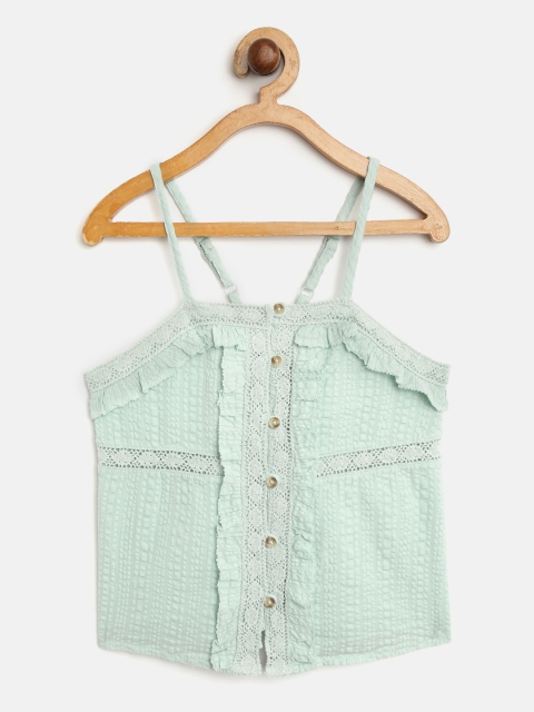 

Marks & Spencer Girls Mint Green Self-Design Lace Detail Pure Cotton Top