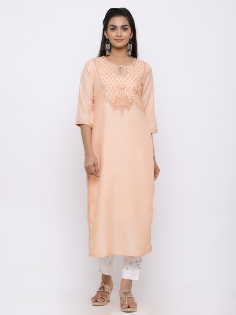 

Juniper Women Peach-Coloured Yoke Design Straight Kurta