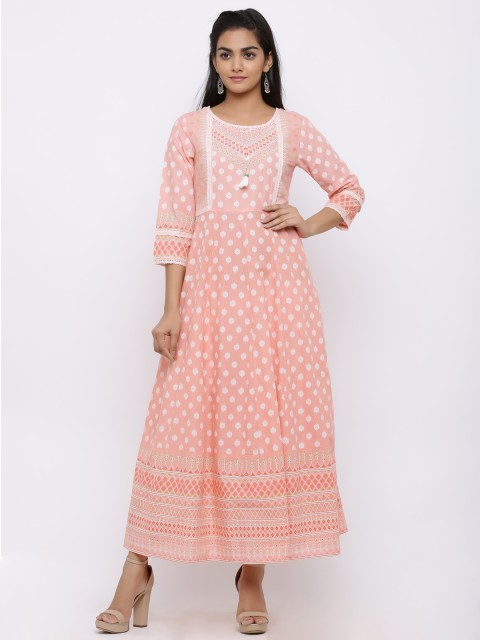 

Juniper Women Peach & White Printed Anarkali Kurta Dress, Pink