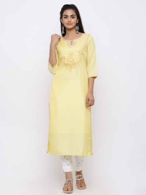

Juniper Women Yellow Yoke Design Embroidered Straight Kurta