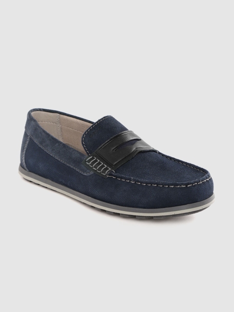 

Geox Men Navy Blue Textured Leather Penny Loafers