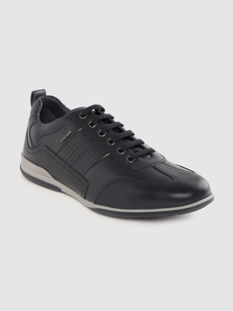 

Geox Men Navy Blue Leather Perforated Sneakers