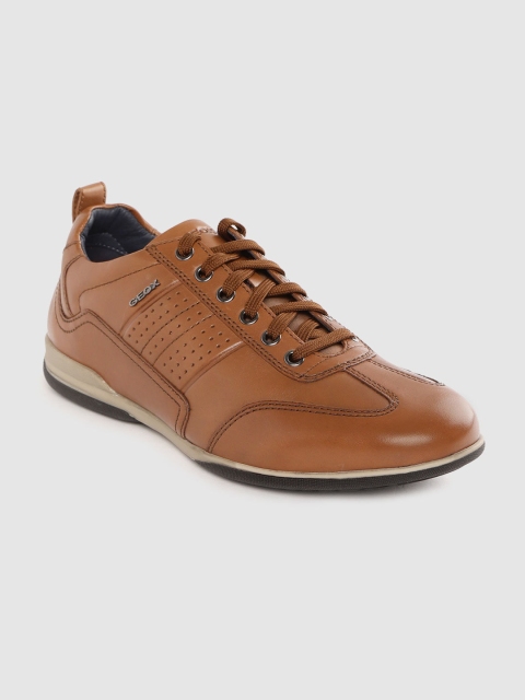 

Geox Men Brown Leather Solid Sneakers