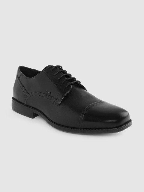 

Geox Men Black Solid Leather Formal Derbys