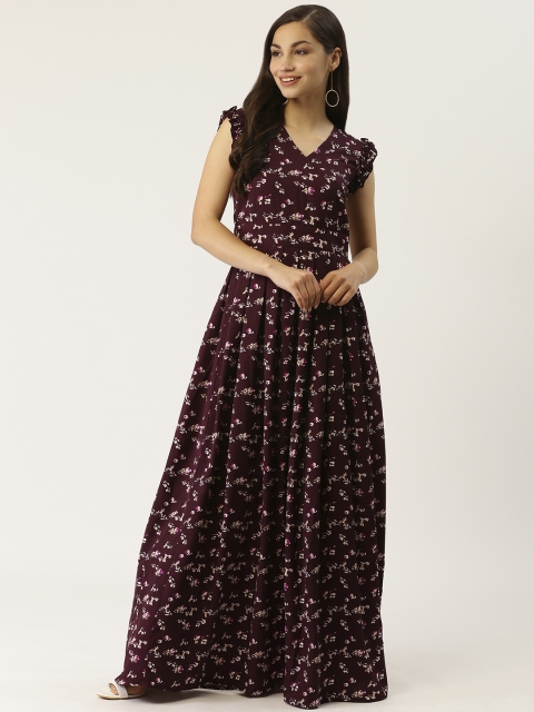 

Trend Arrest Women Purple & Off- White Printed Maxi Dress