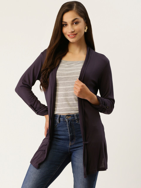 

Trend Arrest Women Navy Solid Open Front Shrug, Navy blue