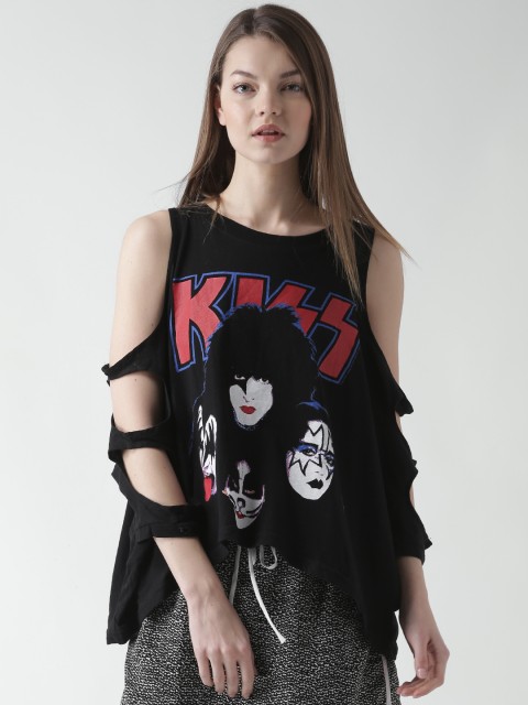 

FOREVER 21 Black Printed Top