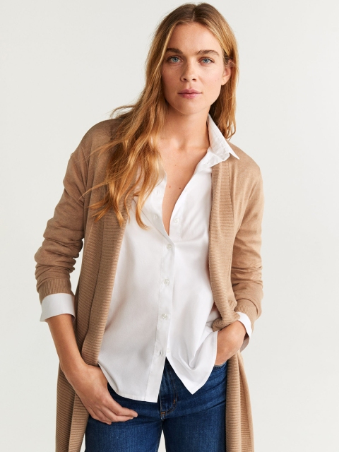 

MANGO Women Beige Solid Front-Open Sweater