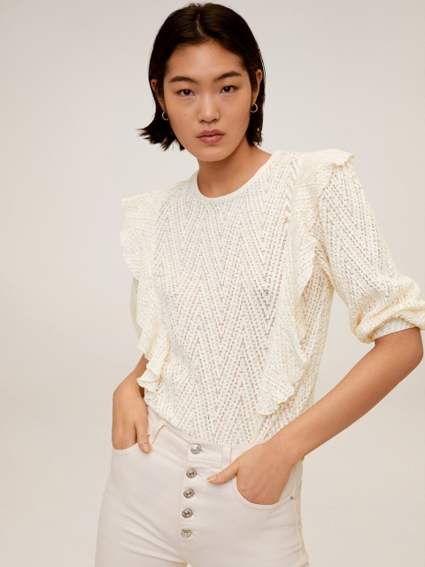 

MANGO Women Off-White Open Knit Top