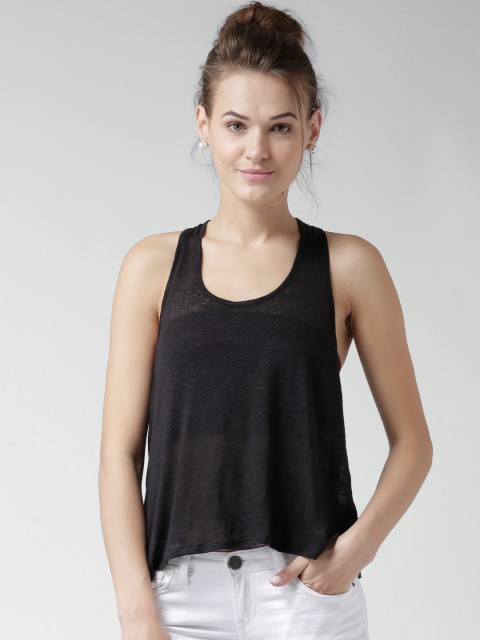 

FOREVER 21 Black Sheer Linen Tank Top