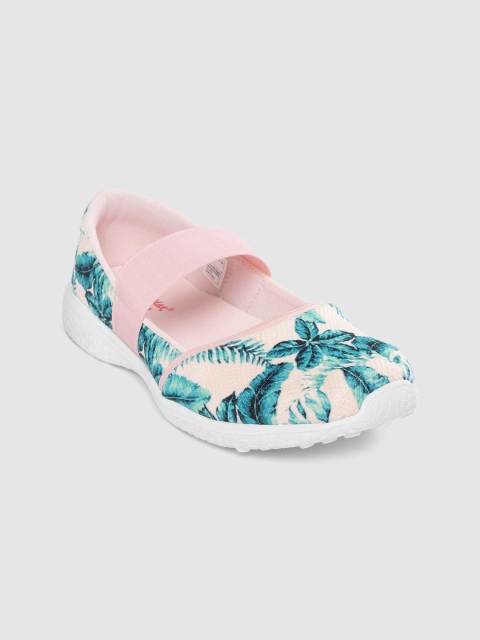 

KazarMax Women Peach-Coloured & Teal Green Leaf Print Slip-On Sneakers