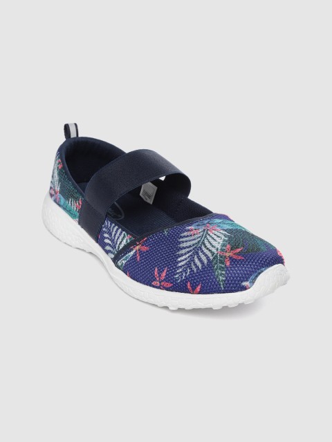 

KazarMax Women Navy Blue & White Tropical & Floral Print Slip-On Sneakers