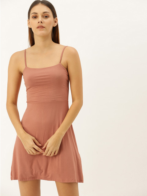 

FOREVER 21 Women Pink Solid A-Line Dress