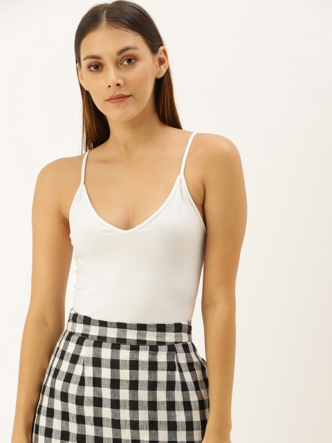 

FOREVER 21 Women White Solid Bodysuit
