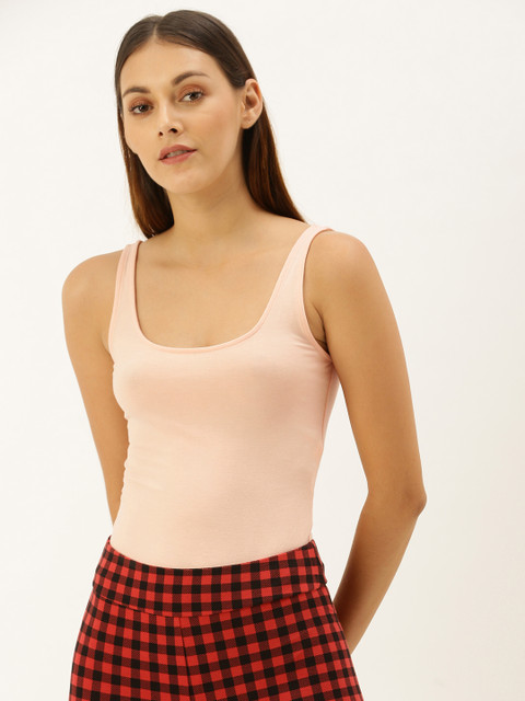 

FOREVER 21 Women Pink Solid Knitted Bodysuit