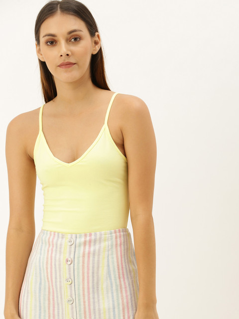 

FOREVER 21 Women Yellow Solid Bodysuit