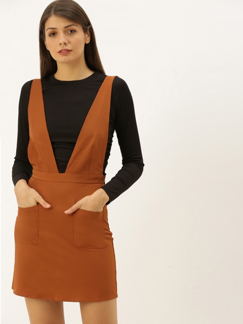 

FOREVER 21 Women Rust Orange Solid Pinafore Dress
