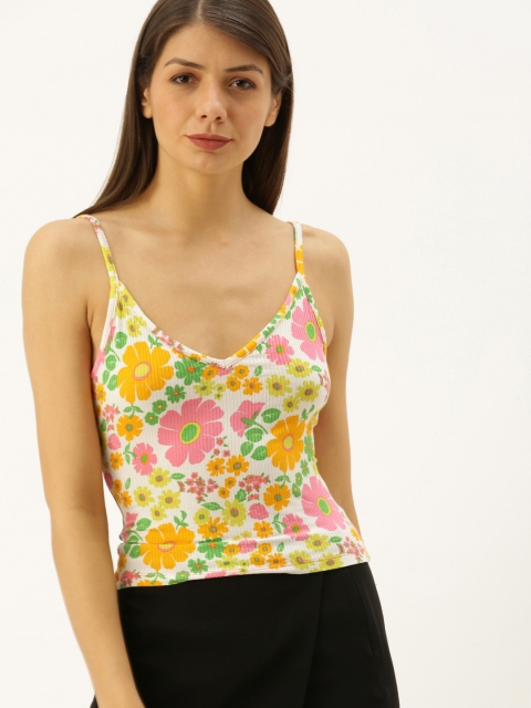 

FOREVER 21 Women Off-White & Pink Floral Printed Regular Top