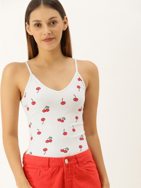 

FOREVER 21 Women White & Red Printed Bodysuit