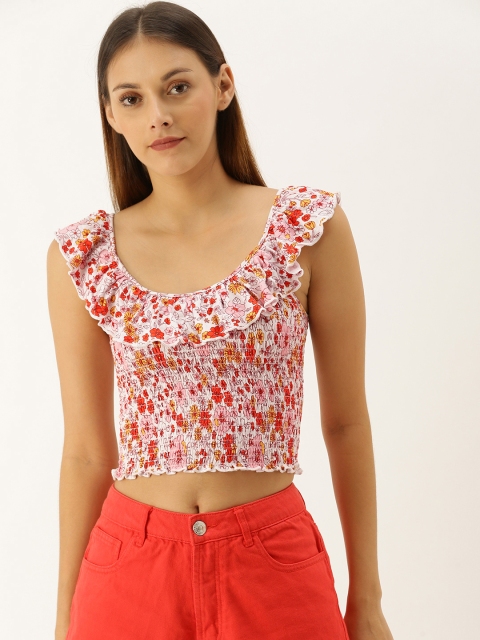 

FOREVER 21 Women White & Red Printed Fitted Top