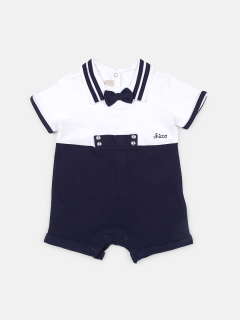 

Chicco Boys White & Navy Blue Colourblocked Romper