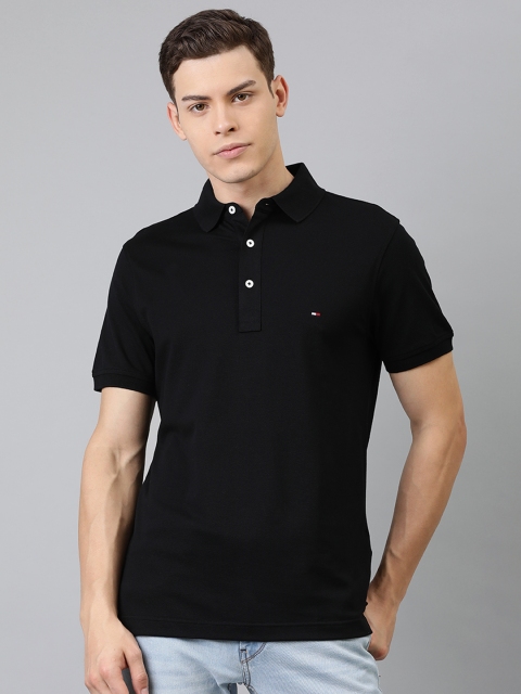 

Tommy Hilfiger Men Black Solid Polo Collar T-shirt