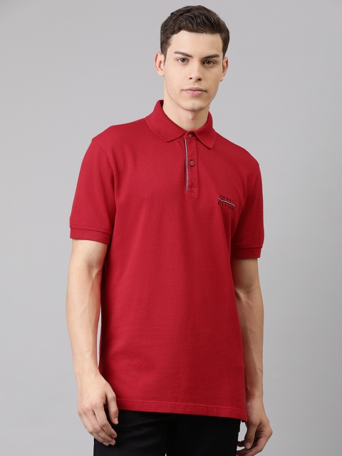 

Tommy Hilfiger Men Red Solid Polo Collar T-shirt with Logo Embroidery