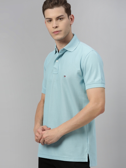 

Tommy Hilfiger Men Turquoise Blue Solid Polo Collar T-shirt