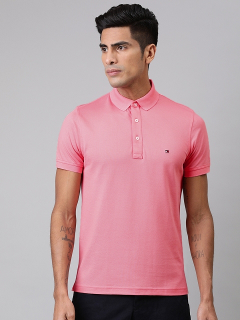 

Tommy Hilfiger Men Pink Slim Fit Solid Polo Collar T-shirt