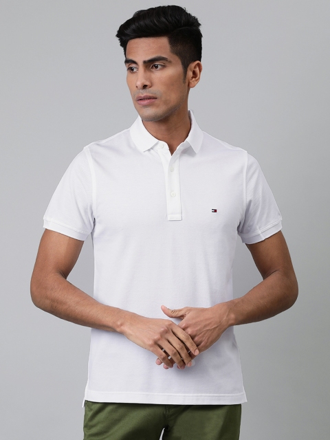 

Tommy Hilfiger Men White Slim Fit Solid Polo Collar T-shirt