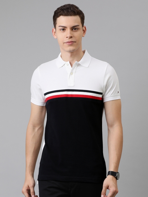 

Tommy Hilfiger Men Black & White Colourblocked Polo Collar T-shirt