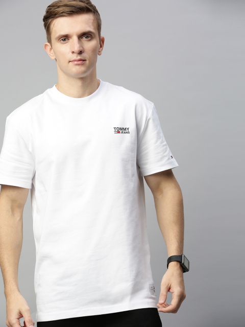 

Tommy Hilfiger Men White Solid Round Neck T-shirt with Printed Detail