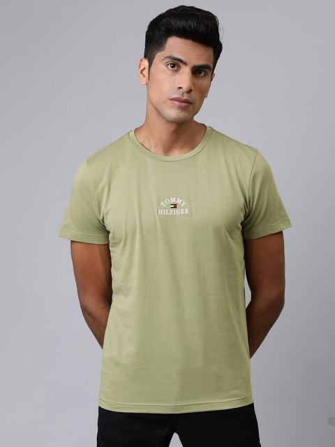 

Tommy Hilfiger Men Olive Green Solid Round Neck Organic Cotton T-shirt
