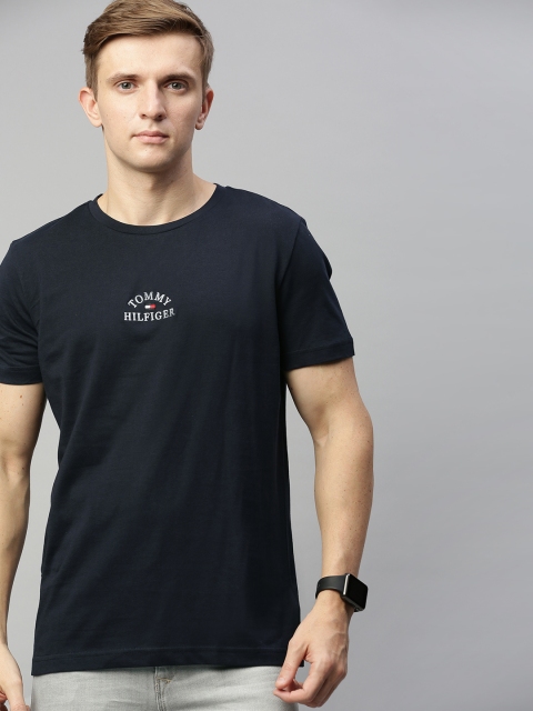 

Tommy Hilfiger Men Navy Blue Solid Round Neck Embroidered Logo T-shirt