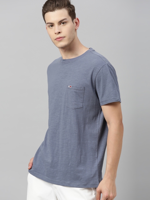 

Tommy Hilfiger Men Blue Solid Round Neck Pure Cotton T-shirt