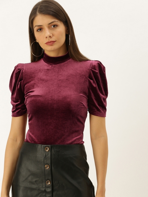 

FOREVER 21 Women Maroon Solid Velvet Top