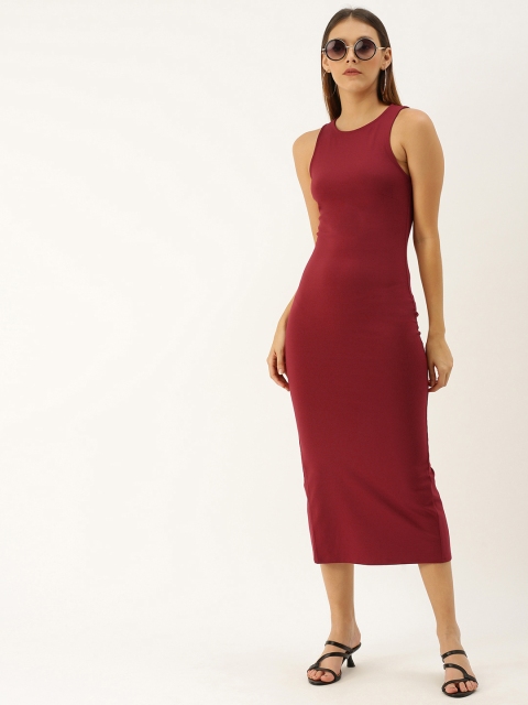 

FOREVER 21 Women Maroon Solid Sheath Dress