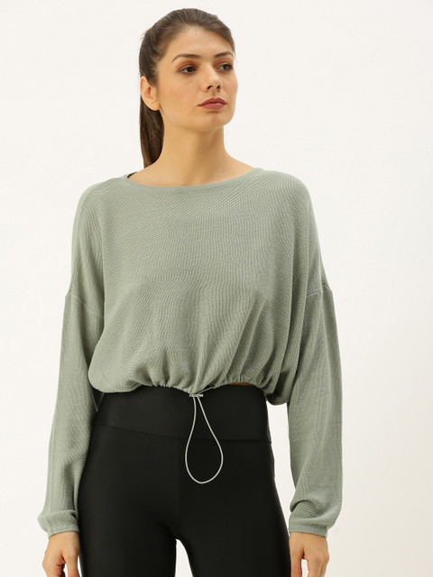 

FOREVER 21 Women Sea Green Self Design Regular Top